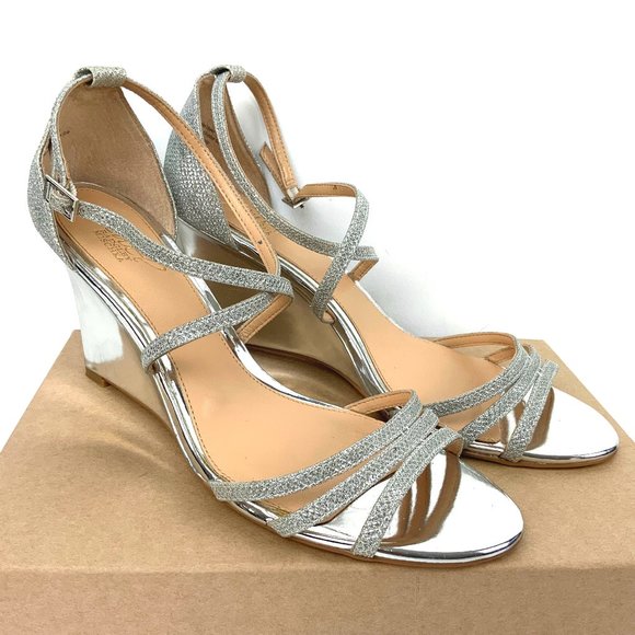 Badgley Mischka Shoes - Badgley Mischka Jewel Ankle Strap Silver Sandals Heels Sz  9.5